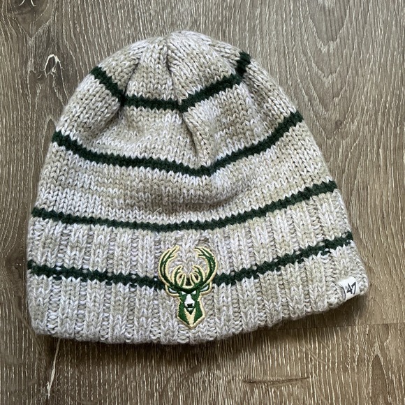 ‘47 Brand Other - Milwaukee Bucks NBA Knit Beanie Hat Green Gray Tan Stripes One Size